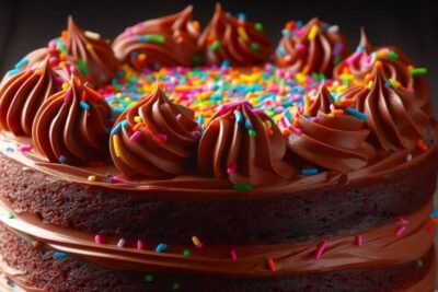 pastel de chocolate con chispas de colores