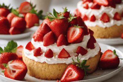 Receta de Pastel de Fresa Deliciosa y Fácil con Crema Batida